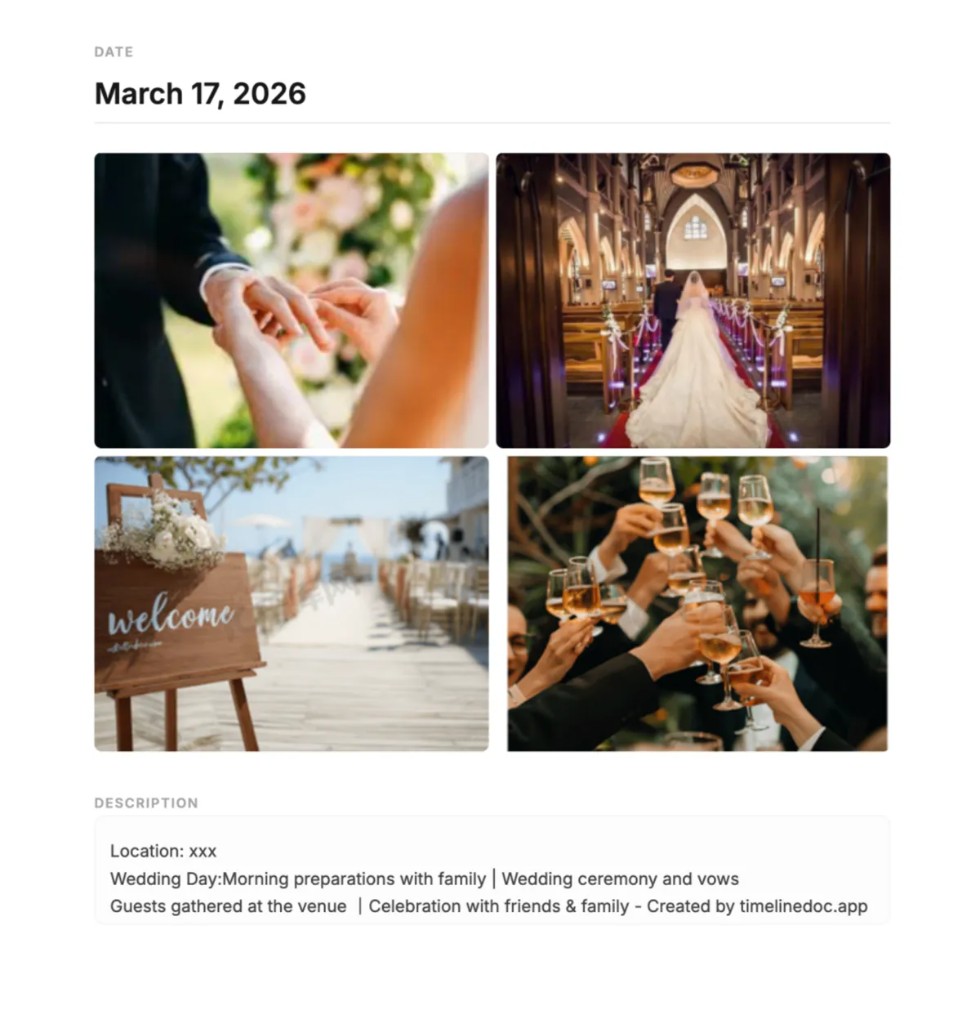 Sample relationship evidence timeline page generated with TimelineDoc
